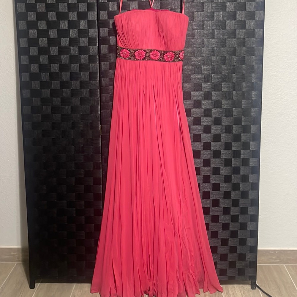 Teri Jon Coral Chiffon Long Dress